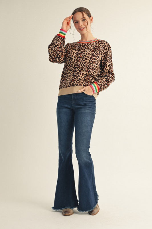 Multi Color Trim Leopard Sweater