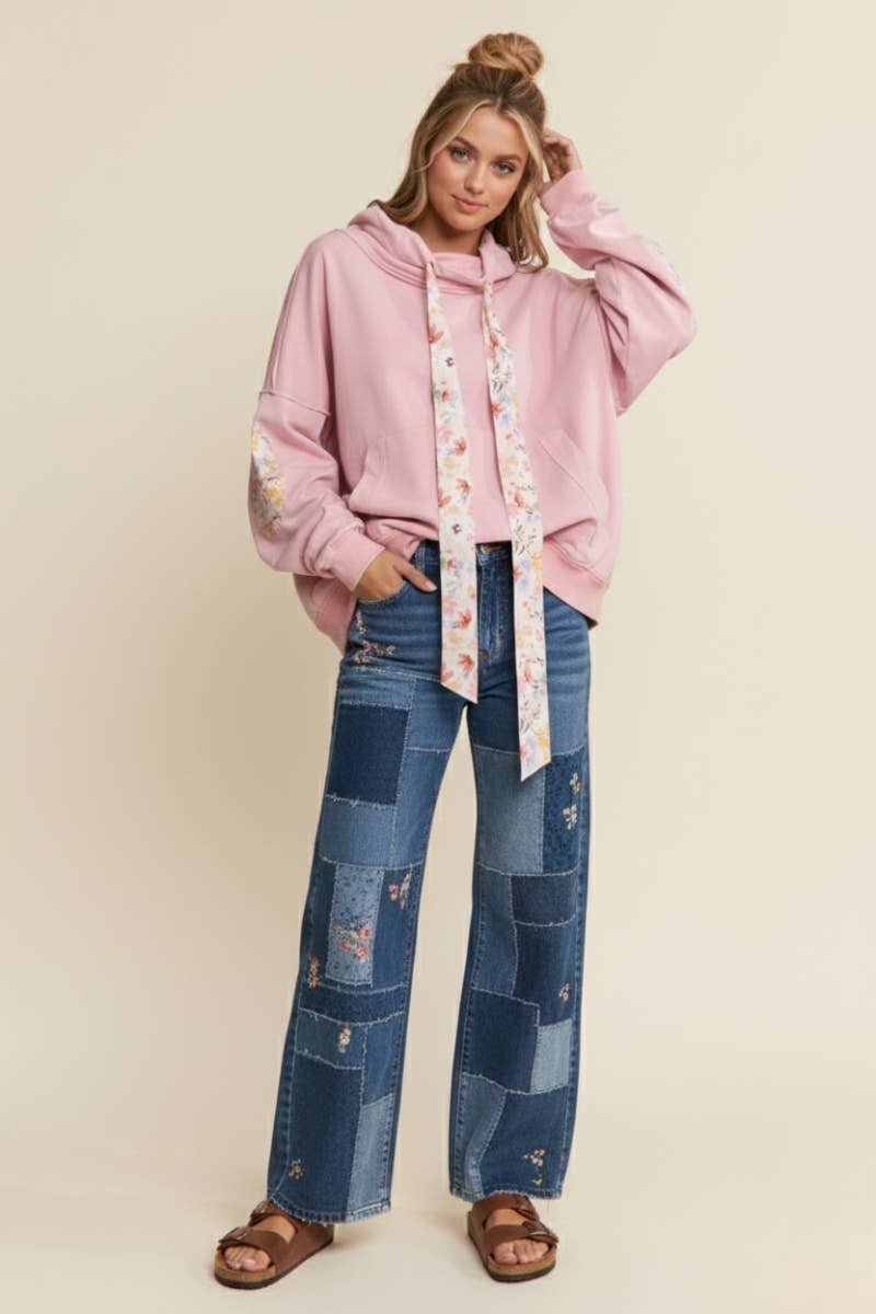 Funnel Neck Floral Patchwork Sweater