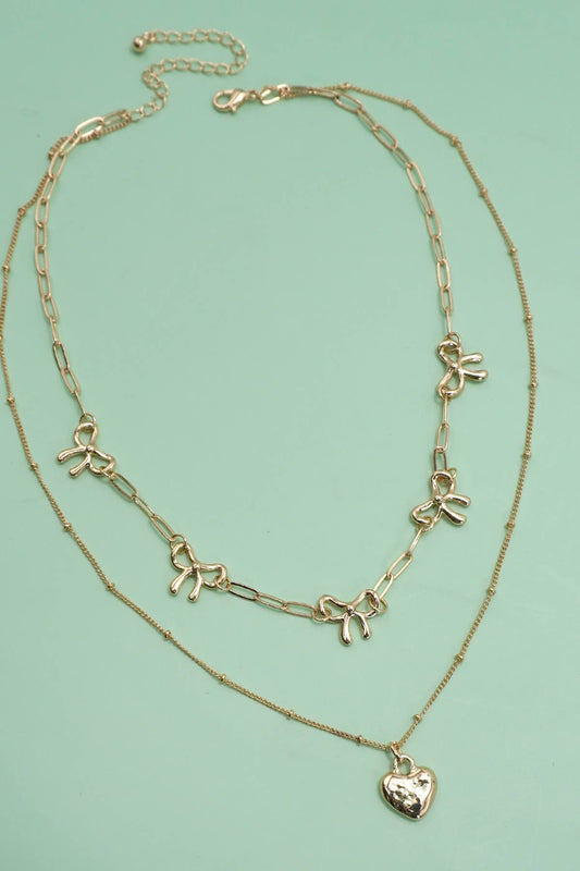 Bow and Heart Charm Necklce