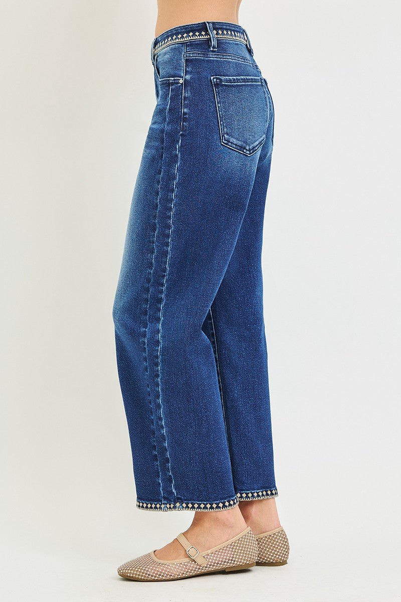 Risen Cropped Barrel Jean With Embroidered Details