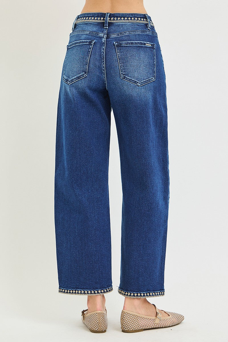 Risen Cropped Barrel Jean With Embroidered Details