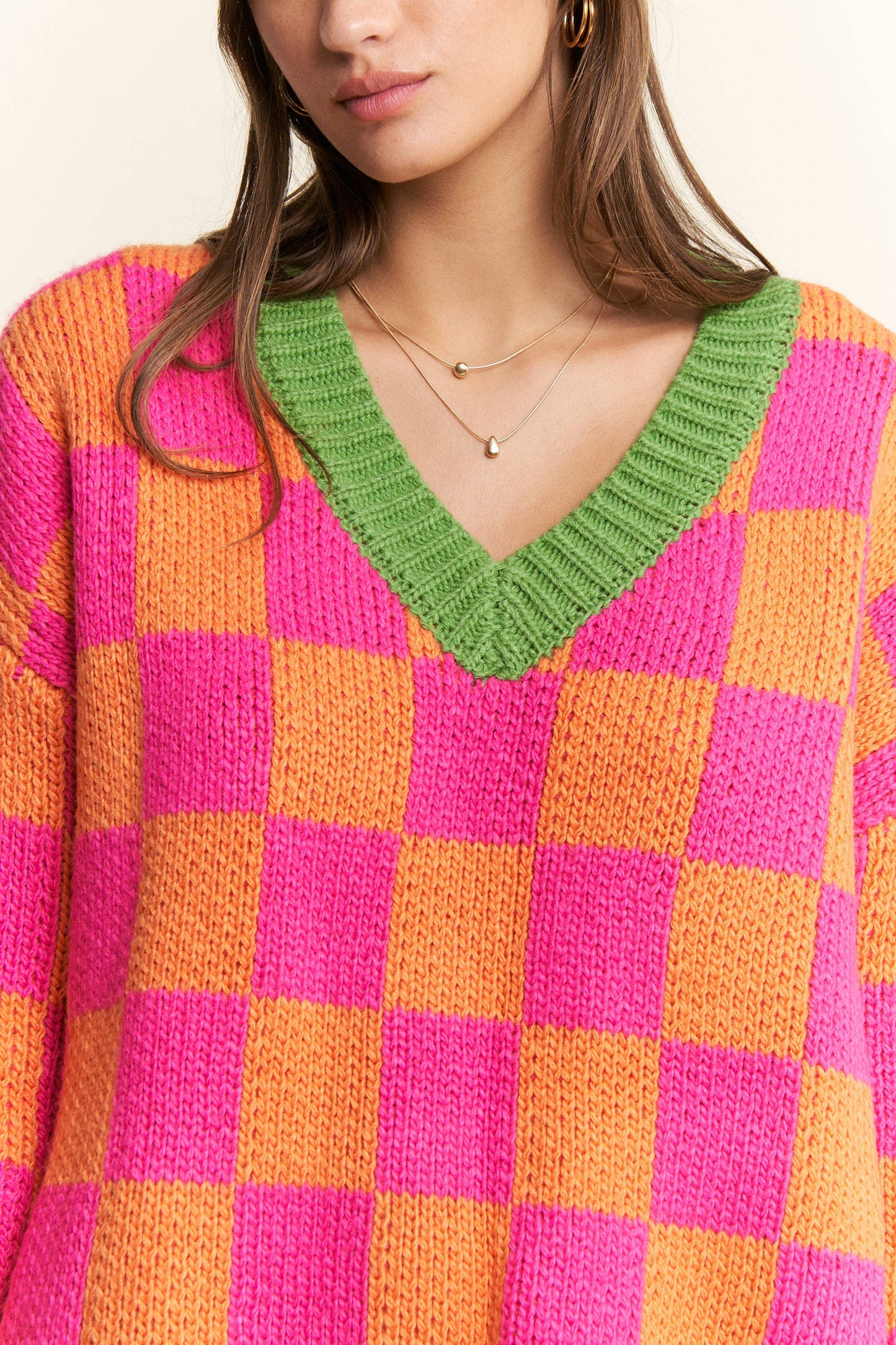 Checkered Knit Sweater