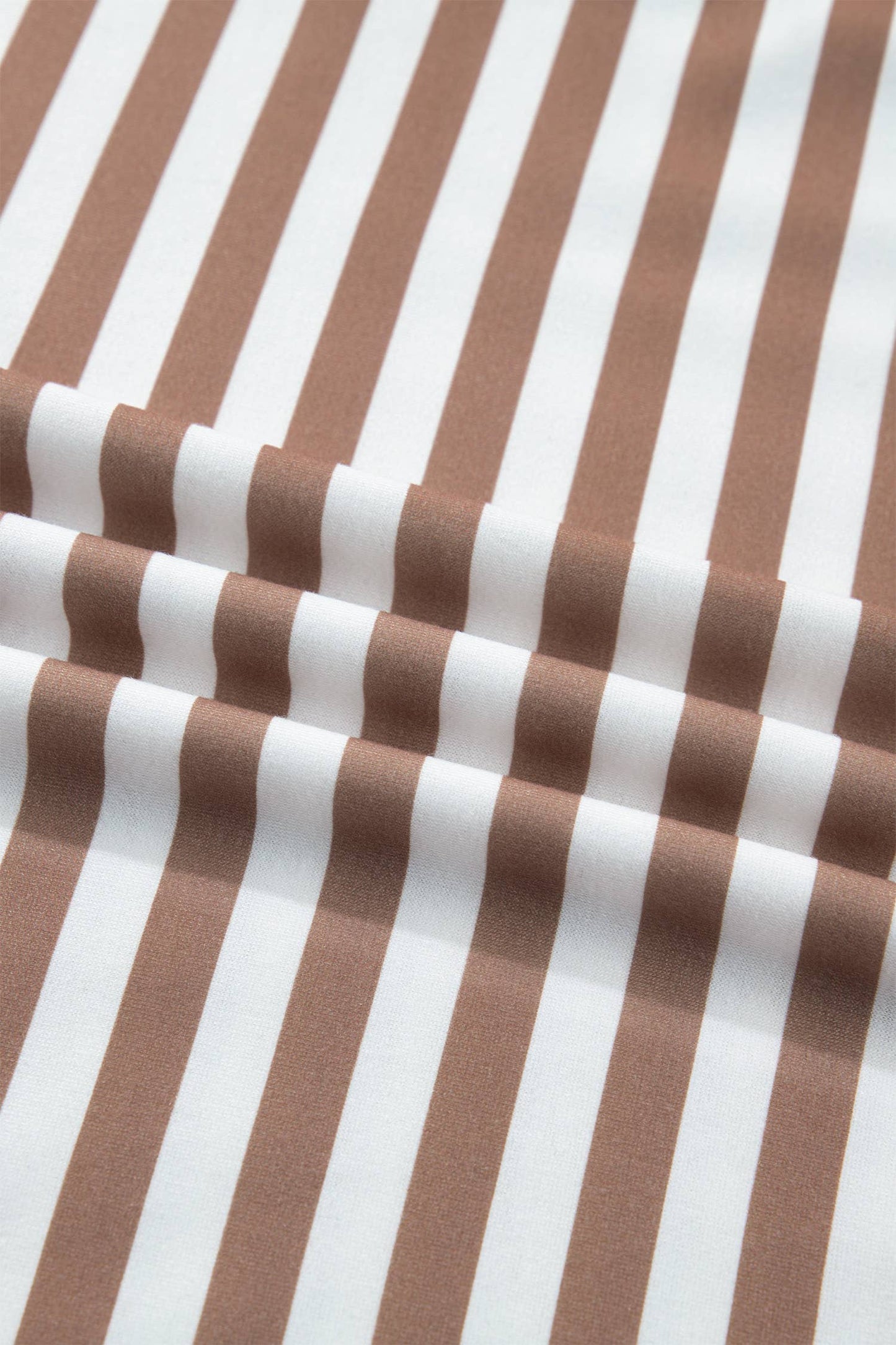 Brown Striped Short Bubble Sleeve Top with Banded Bottom