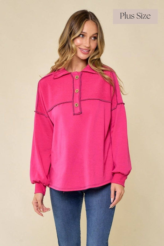 Fuchsia Collared French Terry Sweatshirt