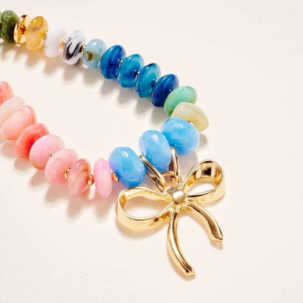 Resin Bead Bow Pendant Necklace