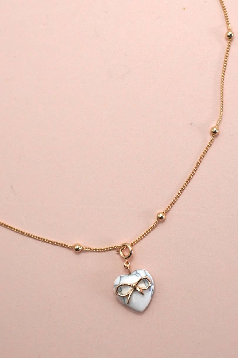 Bow Heart Stone Necklace
