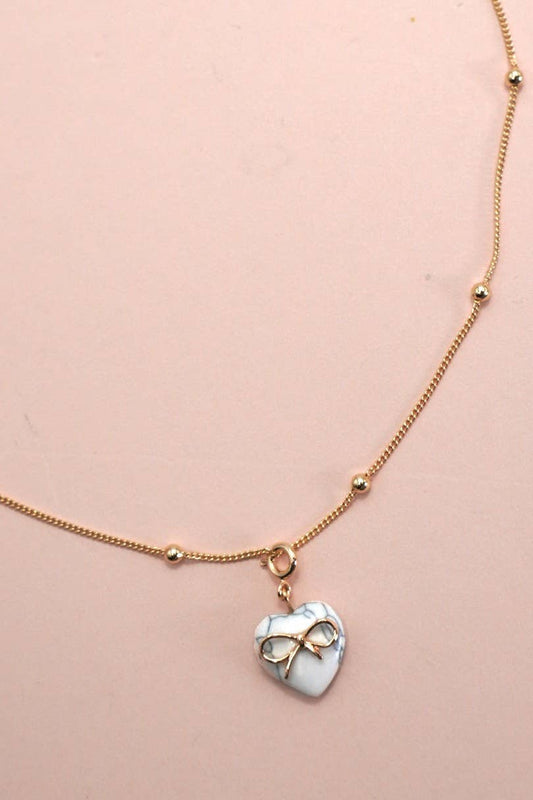Bow Heart Stone Necklace
