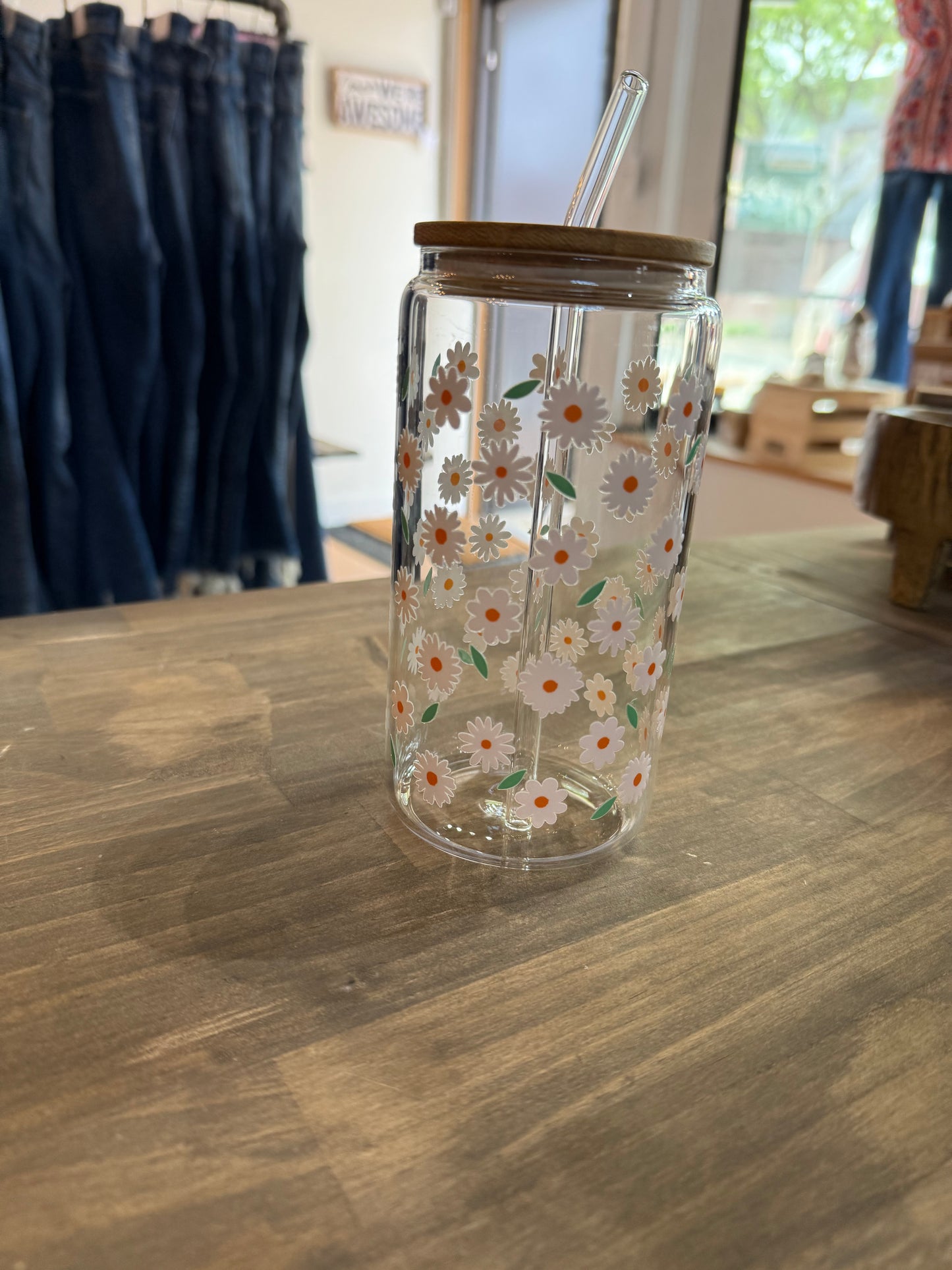 Glass Tumbler w/Bamboo Lid & Straw