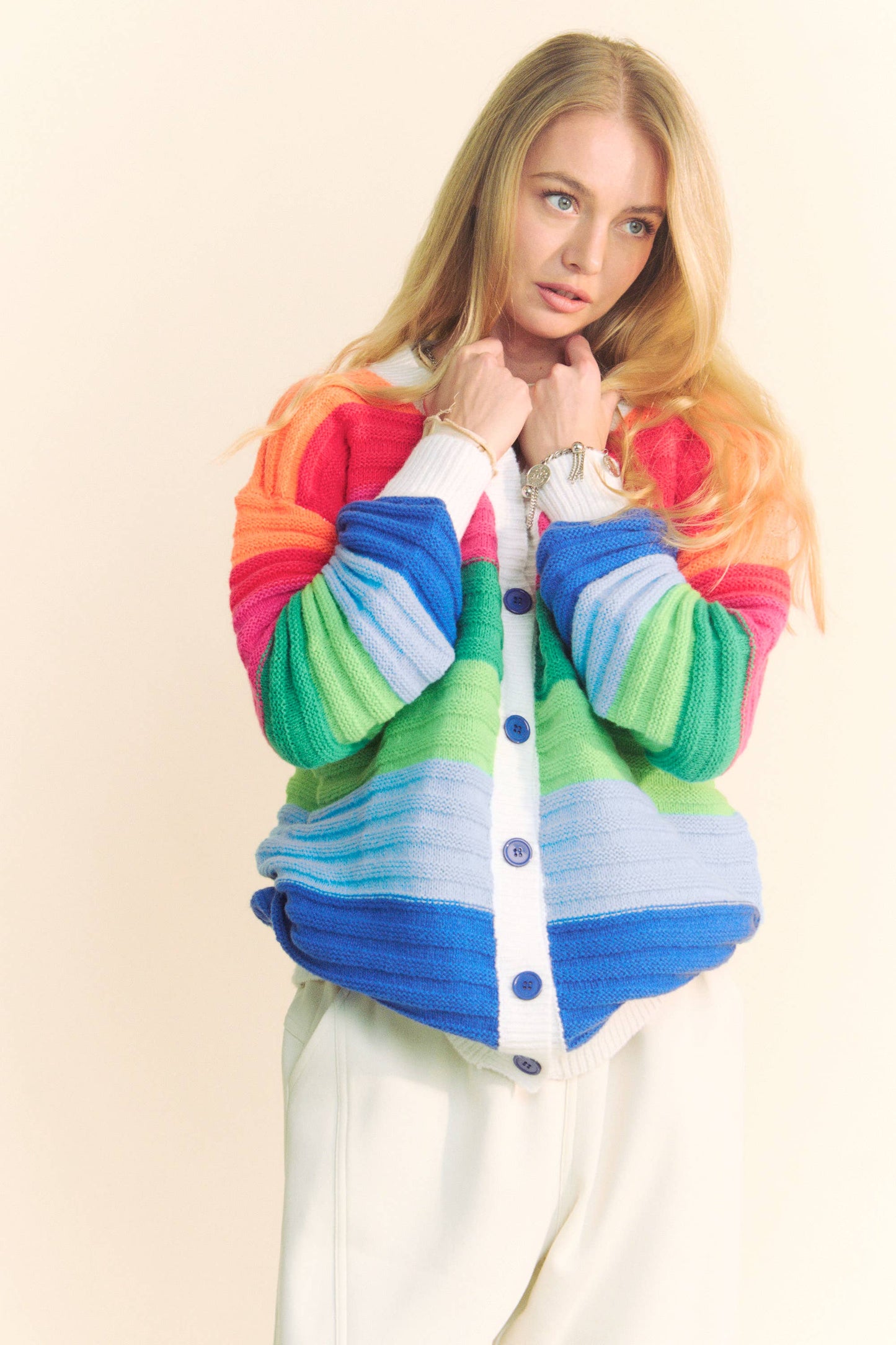 Striped Button Front Cardigan