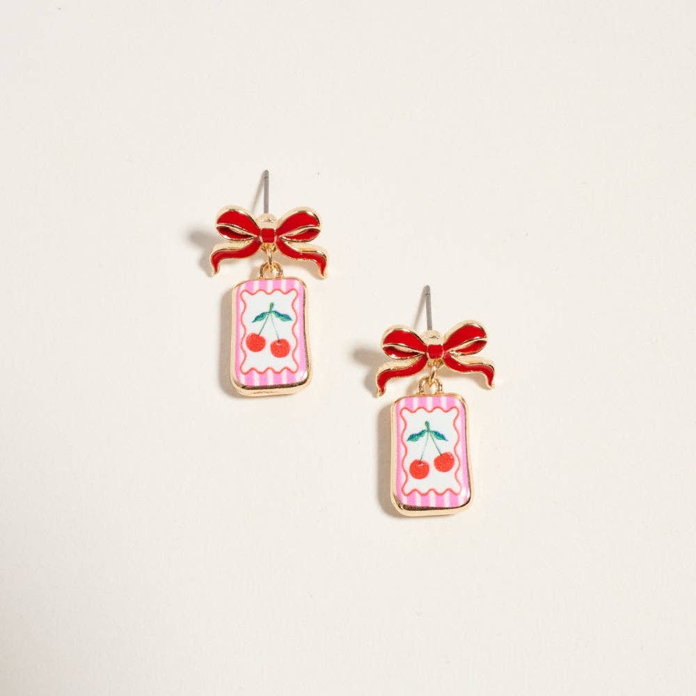 Vintage Cherry Tile Enamel  Earrings