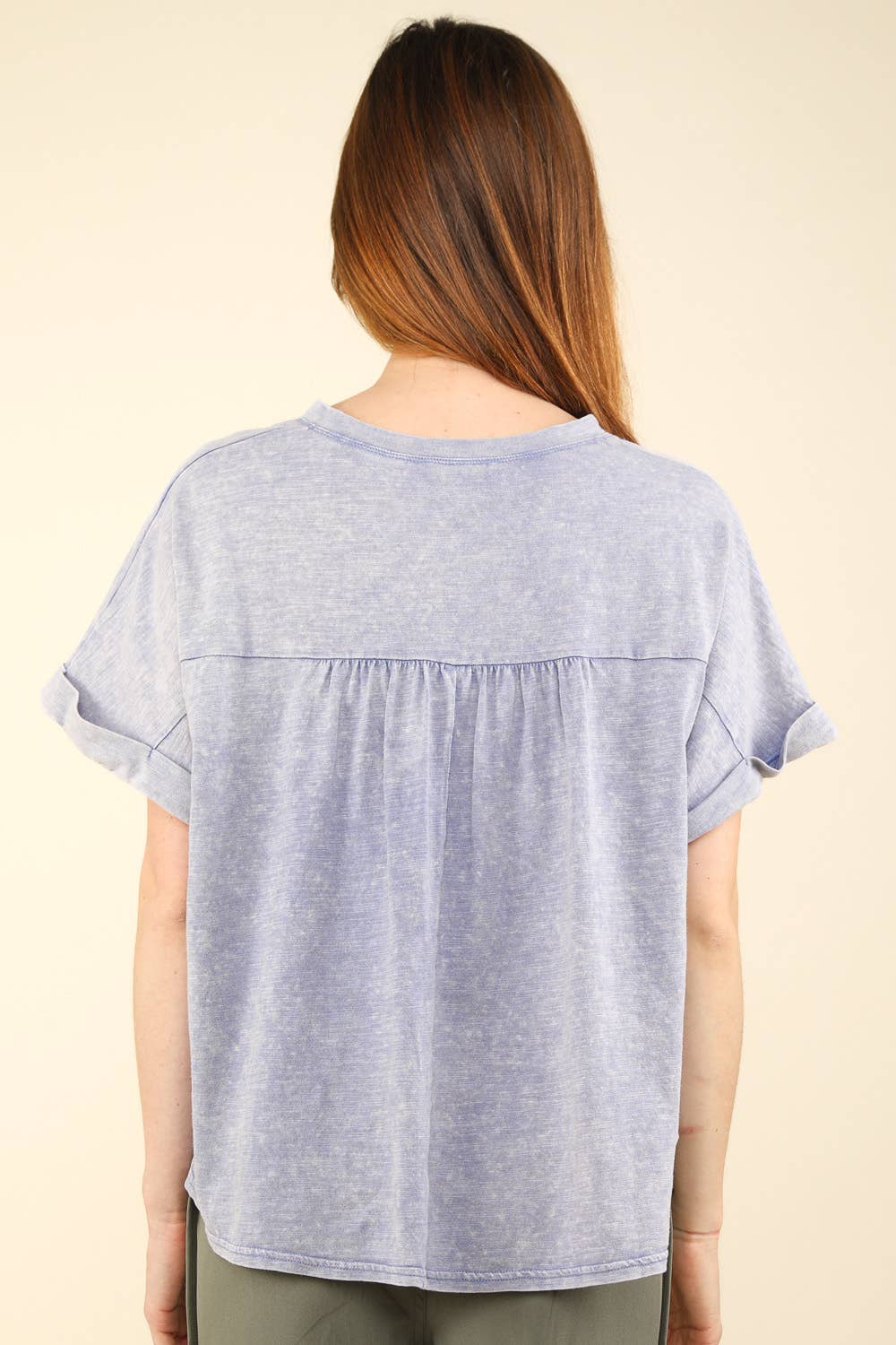 Split Neck Washed Knit Top