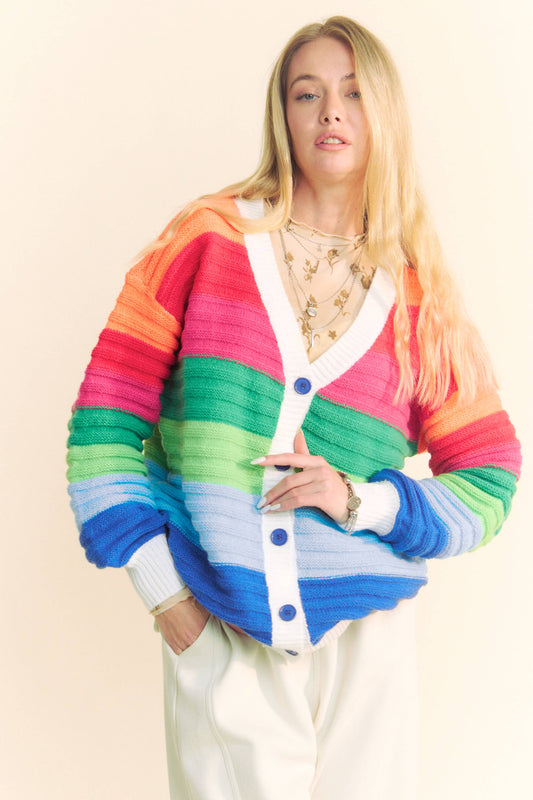 Striped Button Front Cardigan