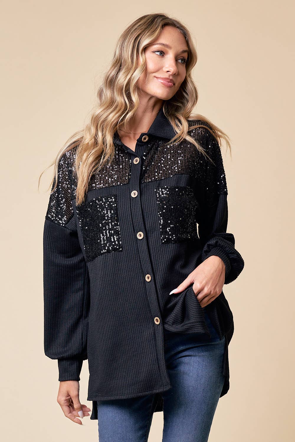 Sparkles All The Way Ribbed Shacket