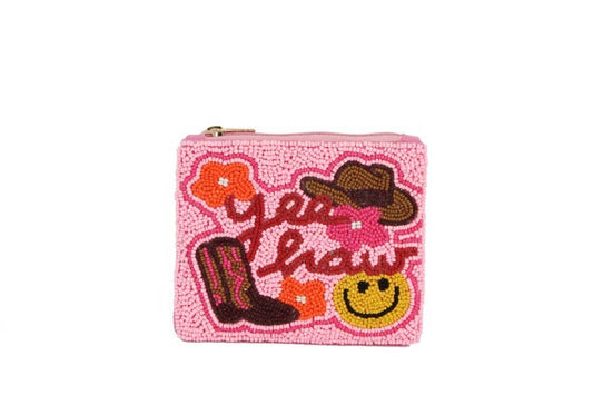 Fully Beaded Pink Western Theme Coin Purse