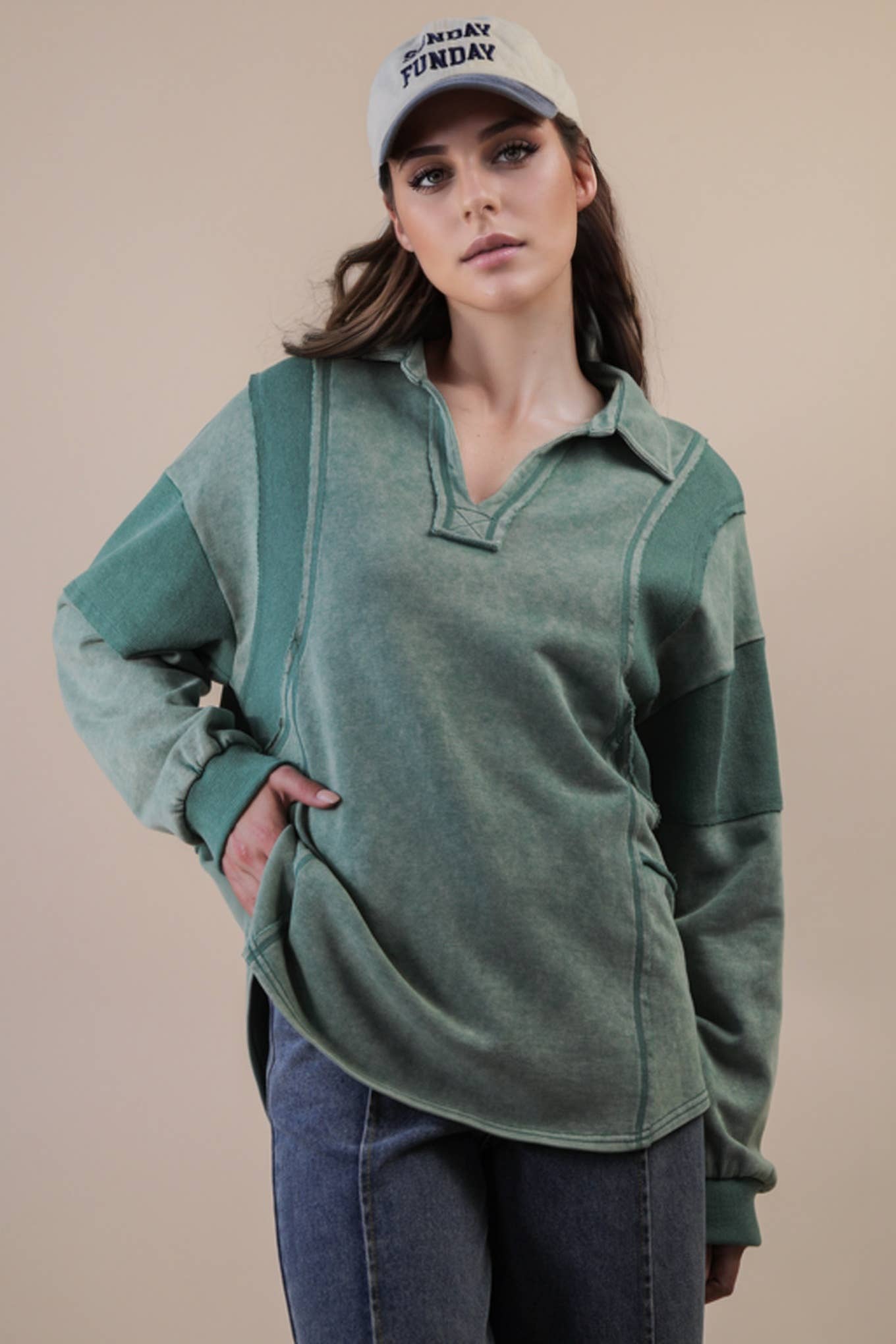 Mineral Washed Oversized French Terry Knit Top