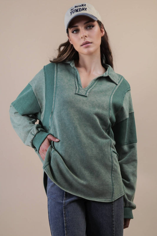 Mineral Washed Oversized French Terry Knit Top