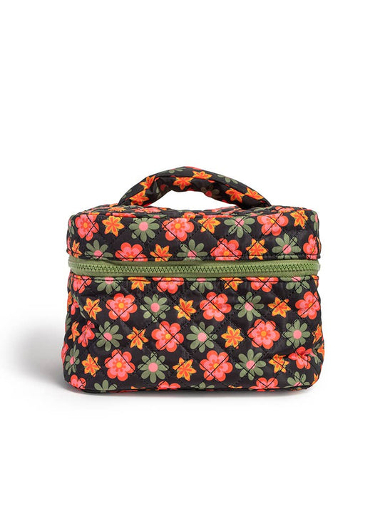 Cosmetic Travel Case / Makeup Bag - Flower Print - Black