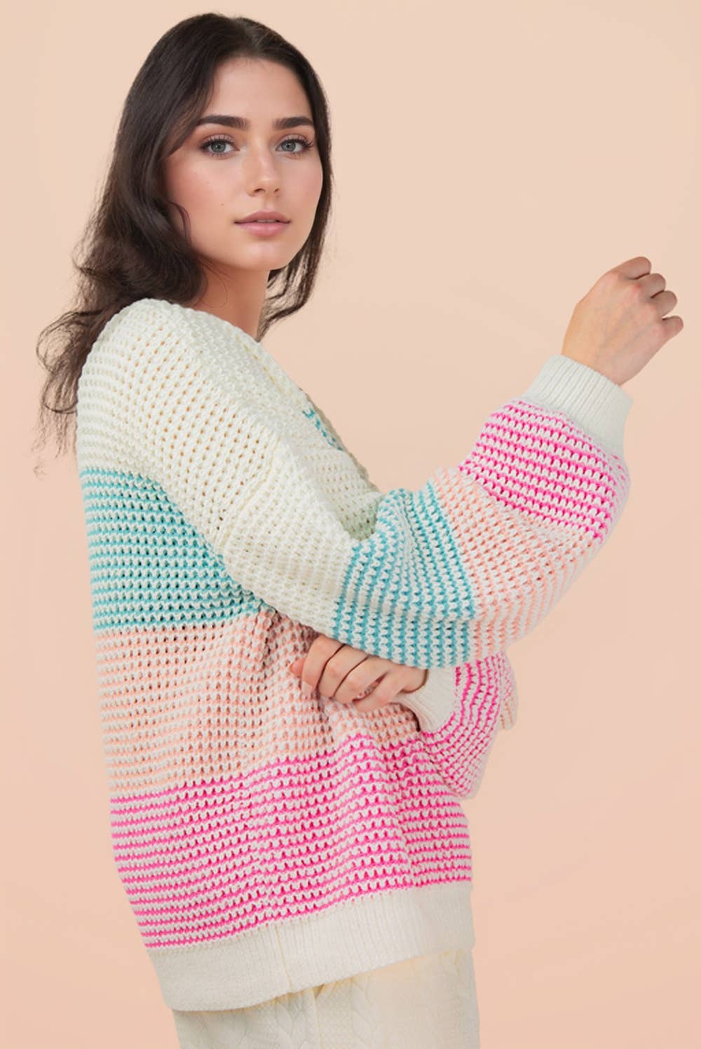 Oversized Color Block Knit Sweater Top