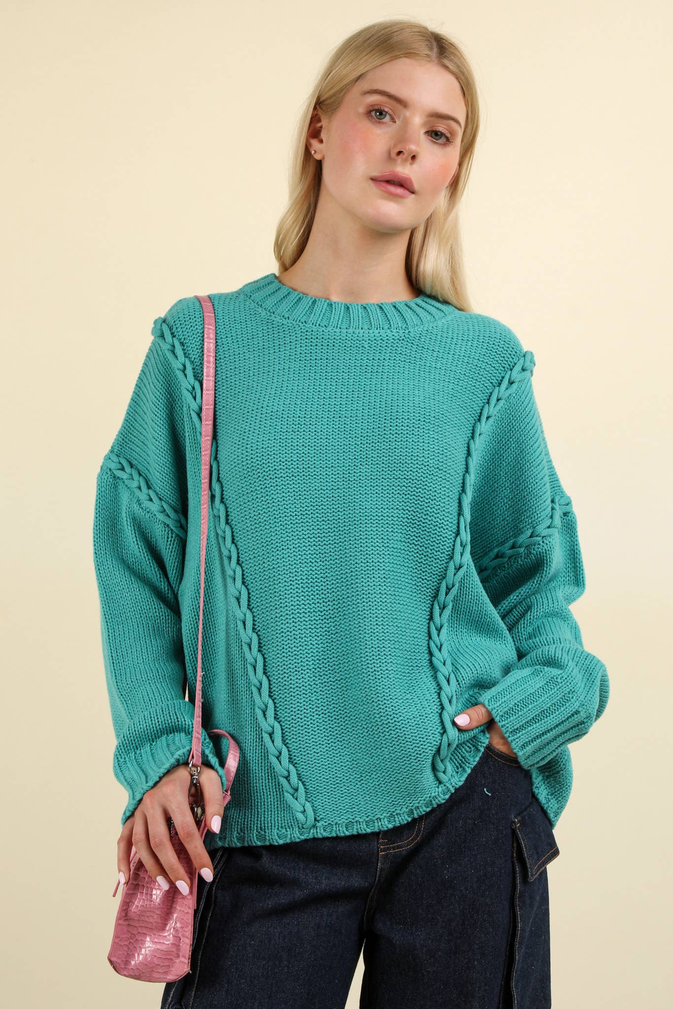 Chunky Braid Oversized Casual Sweater Knit Top
