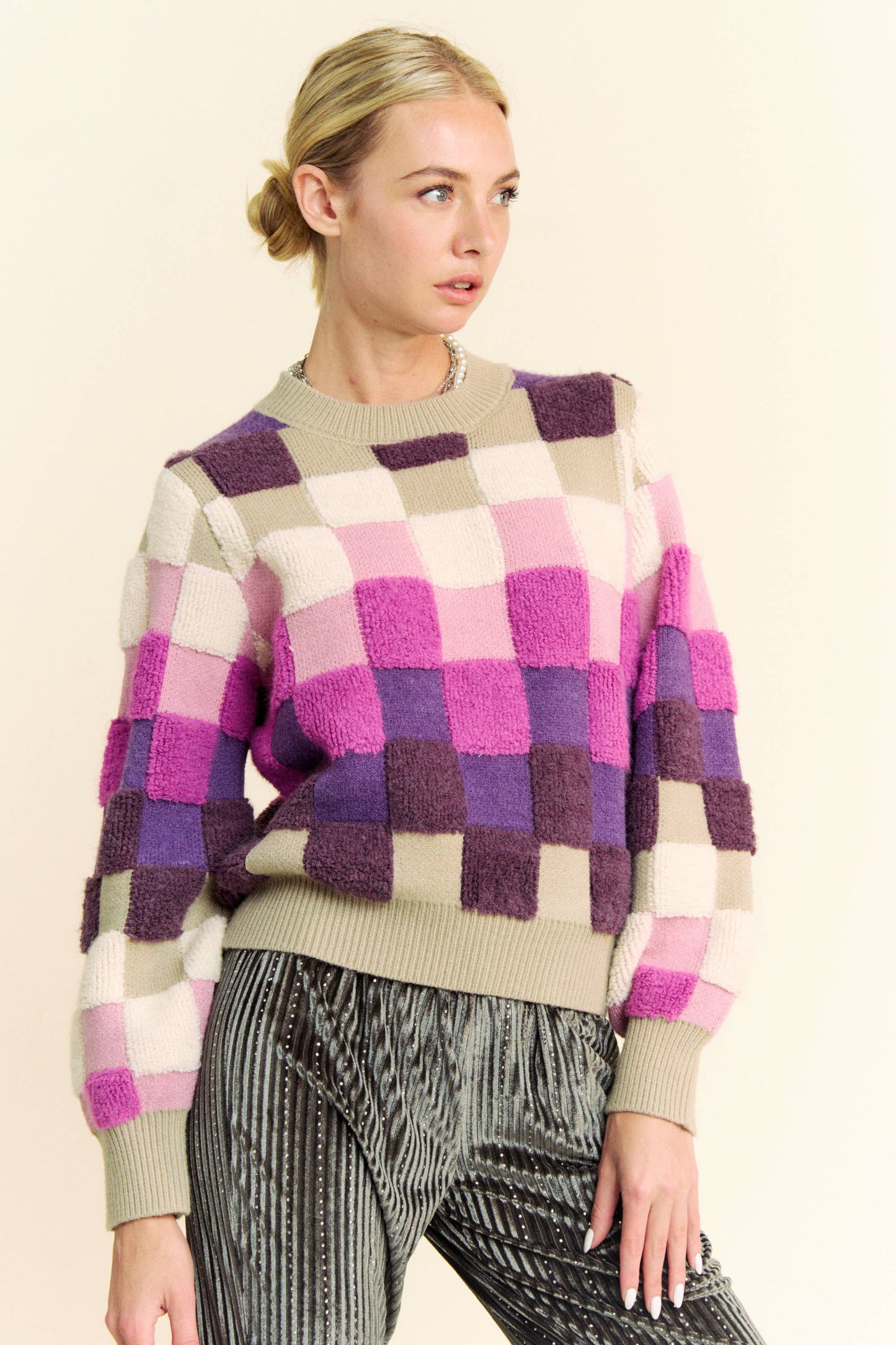Purple Checkered Sweater