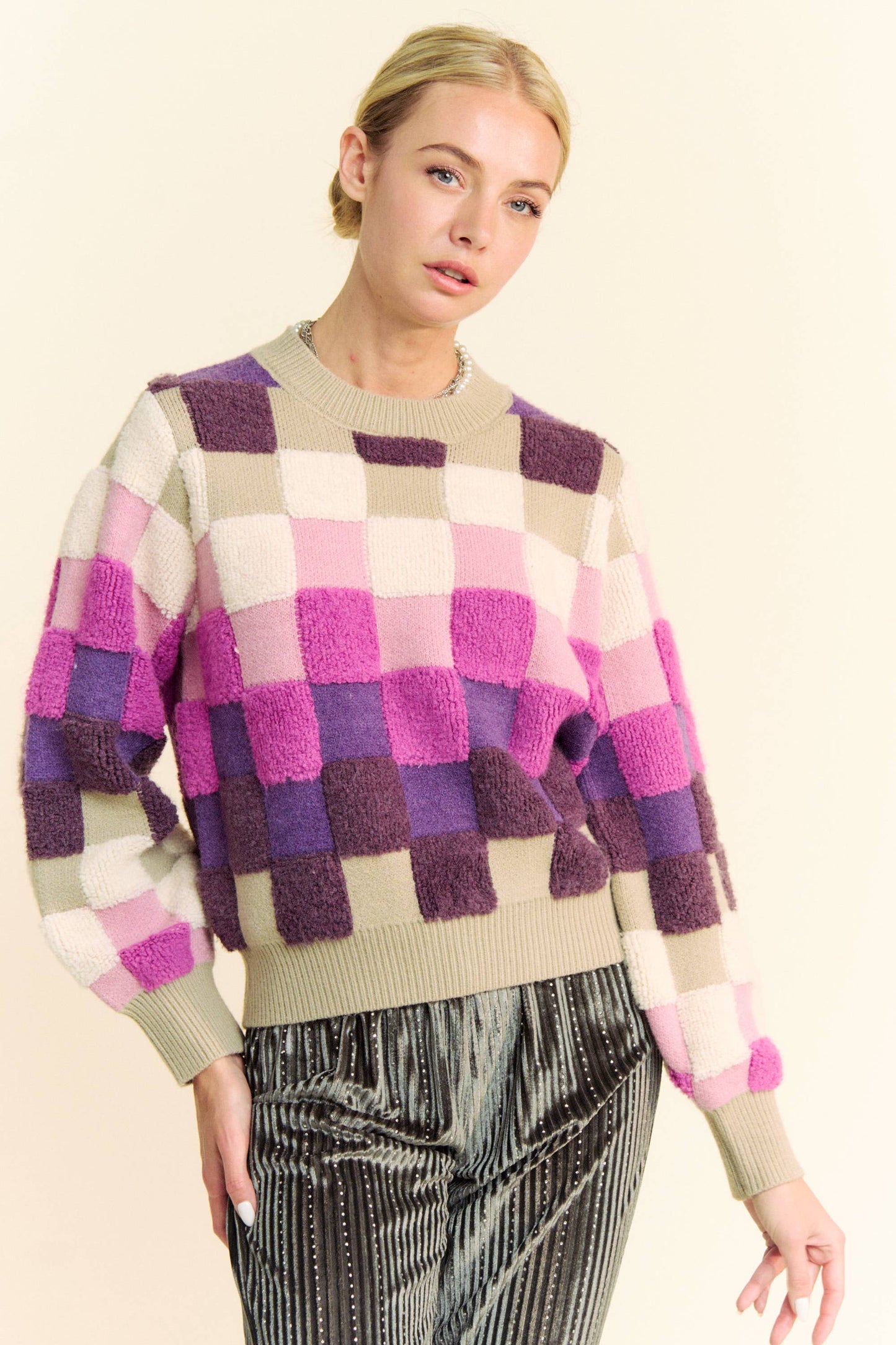 Purple Checkered Sweater