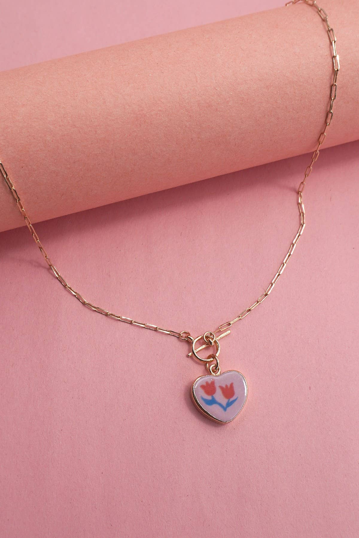 Flower Heart Charm Necklace