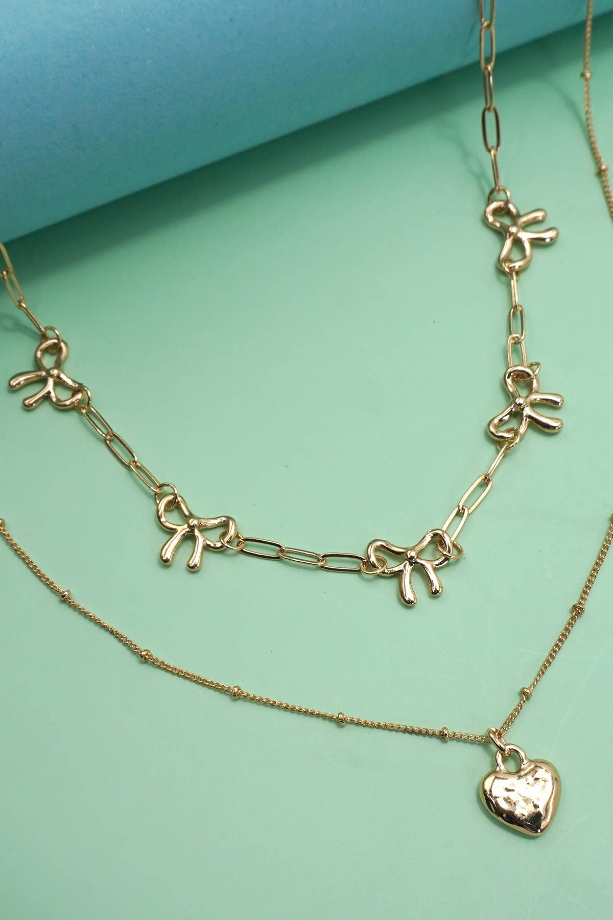 Bow and Heart Charm Necklce