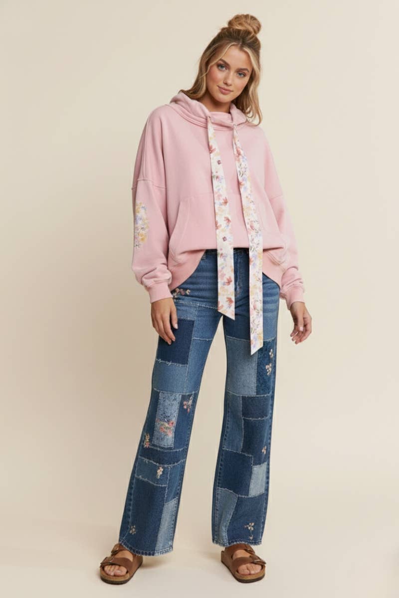 Funnel Neck Floral Patchwork Sweater