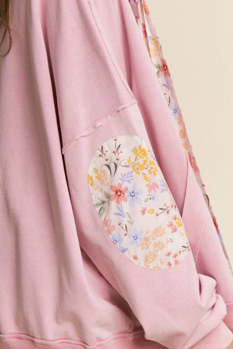 Funnel Neck Floral Patchwork Sweater