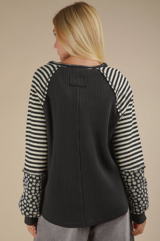 Floral & Stripe Casual Knit Top