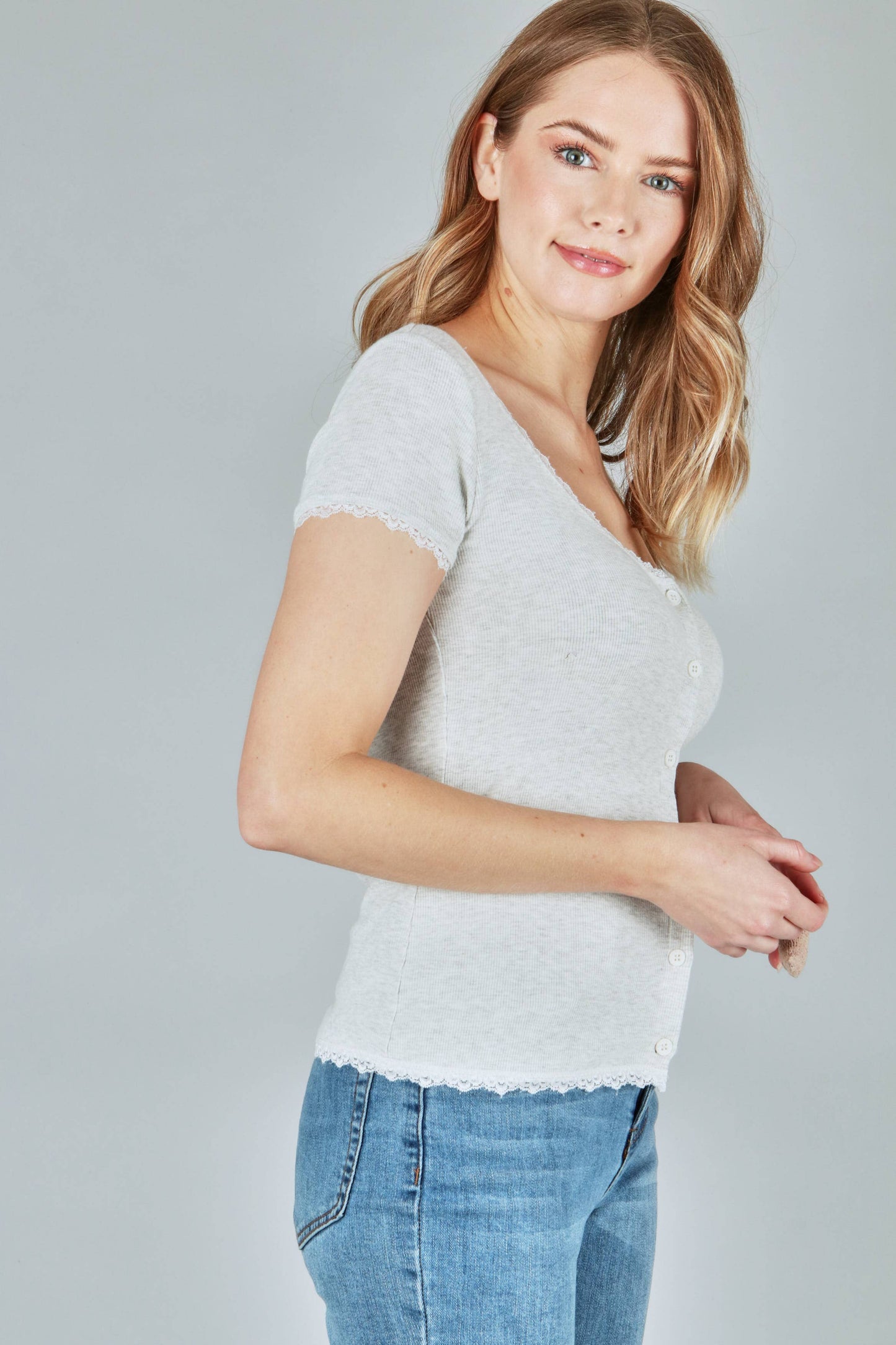 Solid Rib Button Top