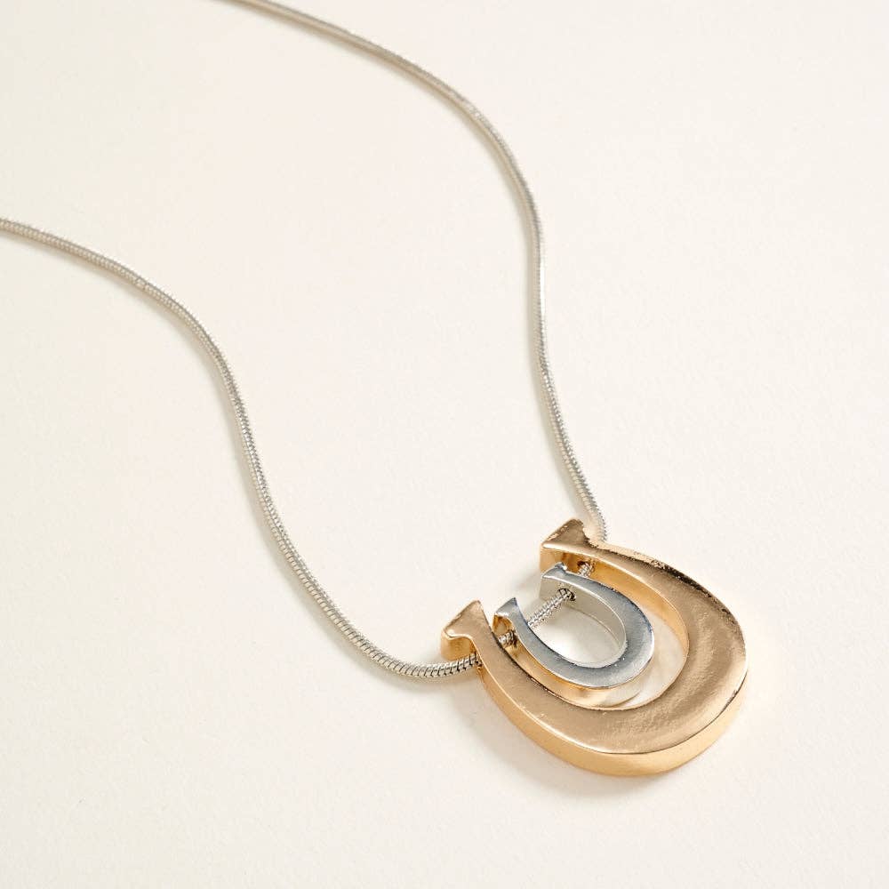 Double Horseshoe Metal Pendant Necklace
