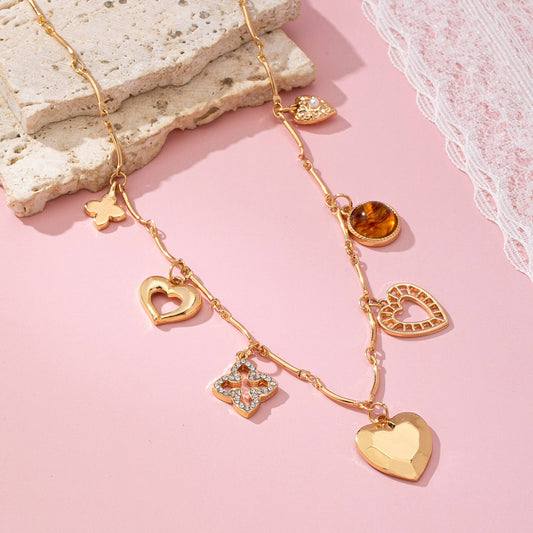 Heart and Clover Charm Necklace