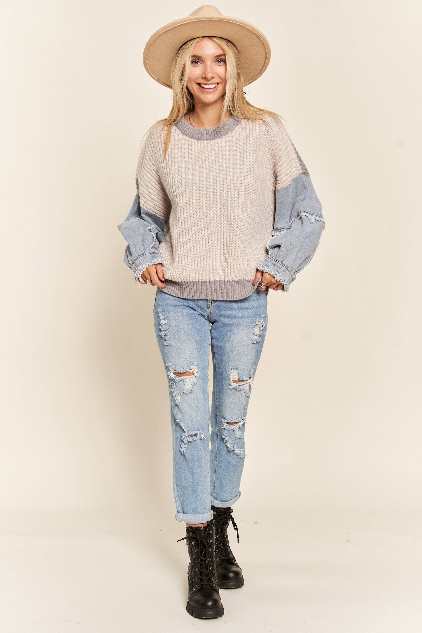 Denim Sleeve Sweater