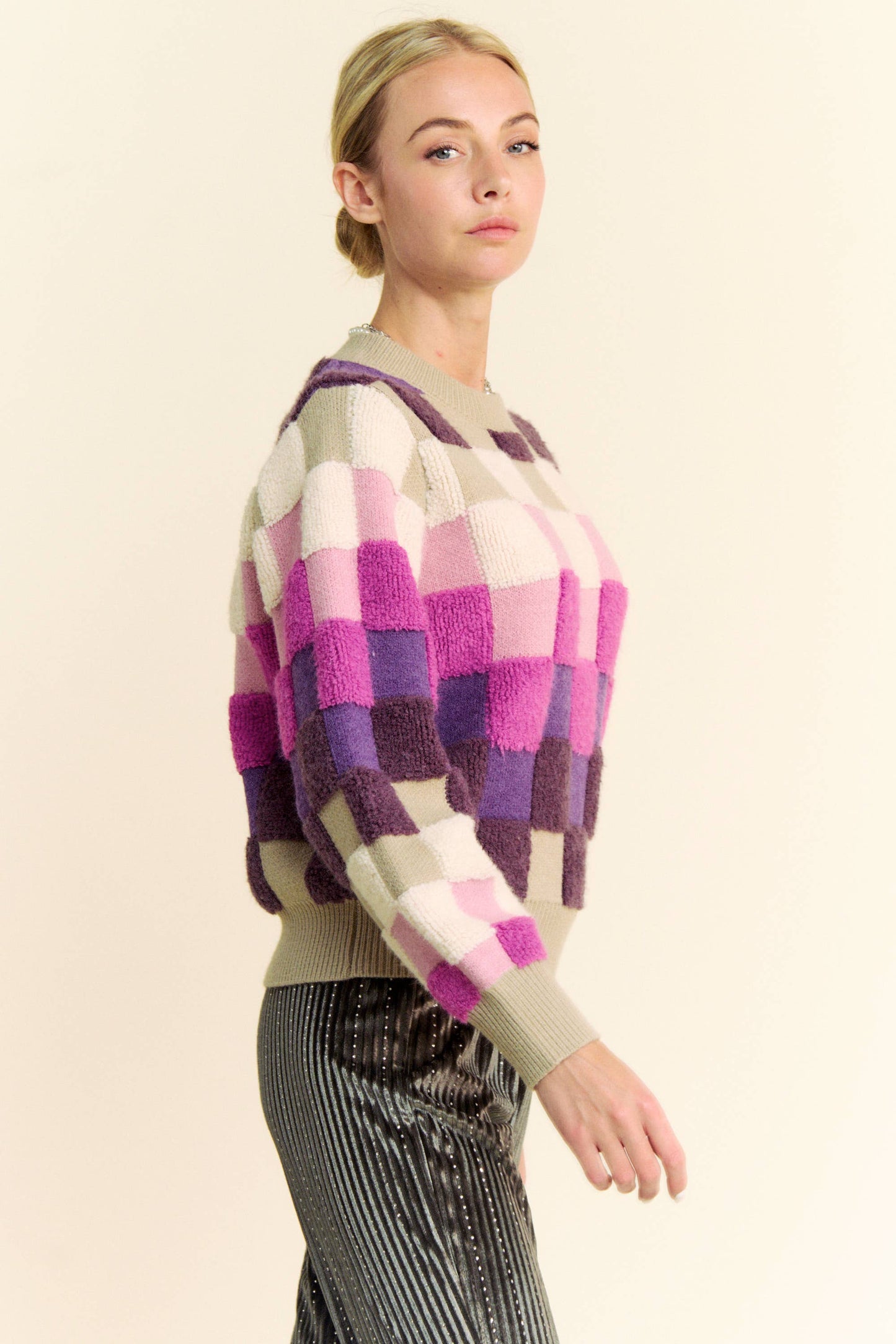 Purple Checkered Sweater