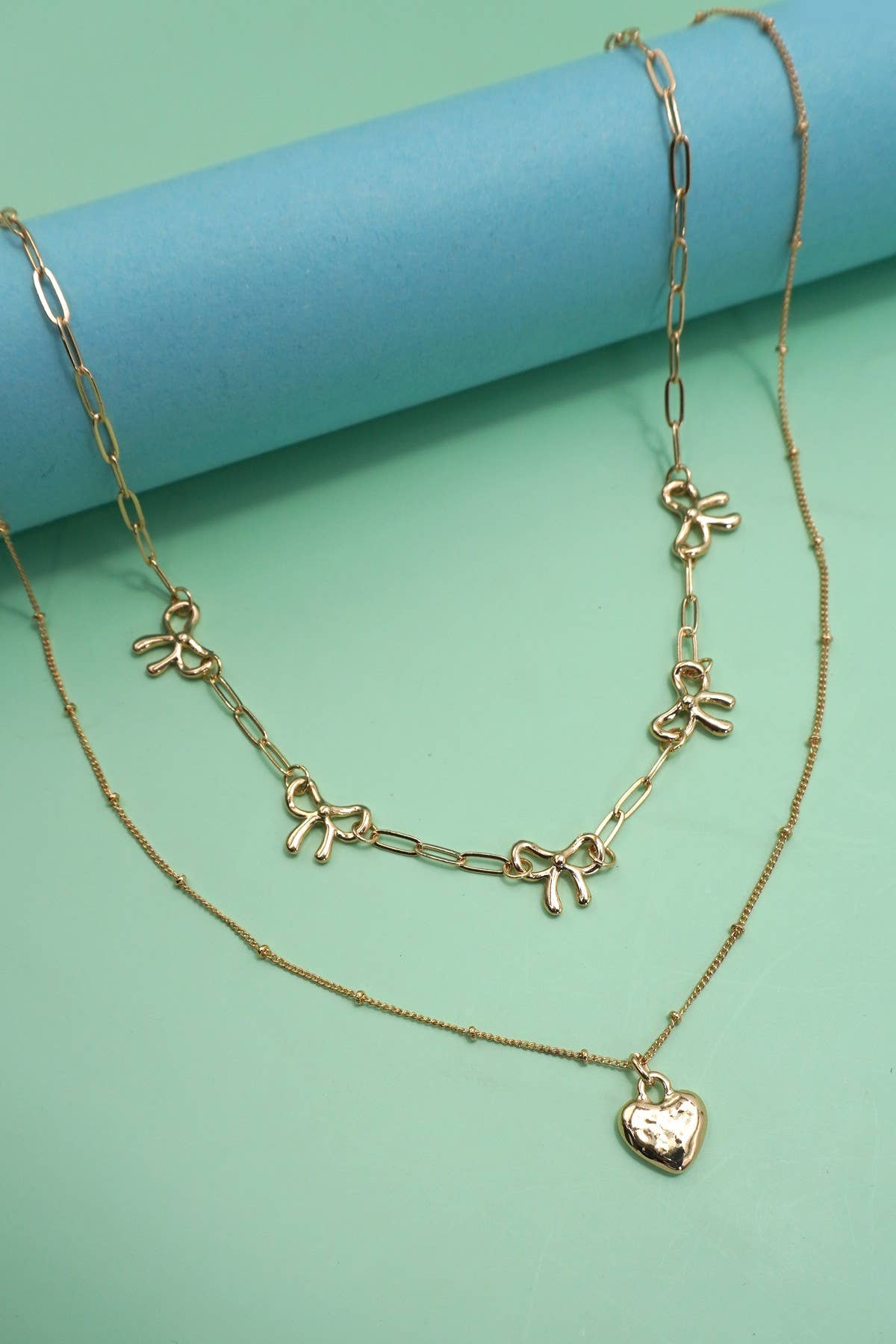 Bow and Heart Charm Necklce