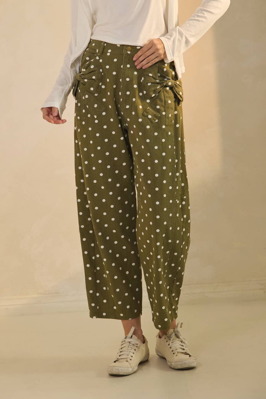 High-Rise Polka Dot Printed Denim Pants by Oddi