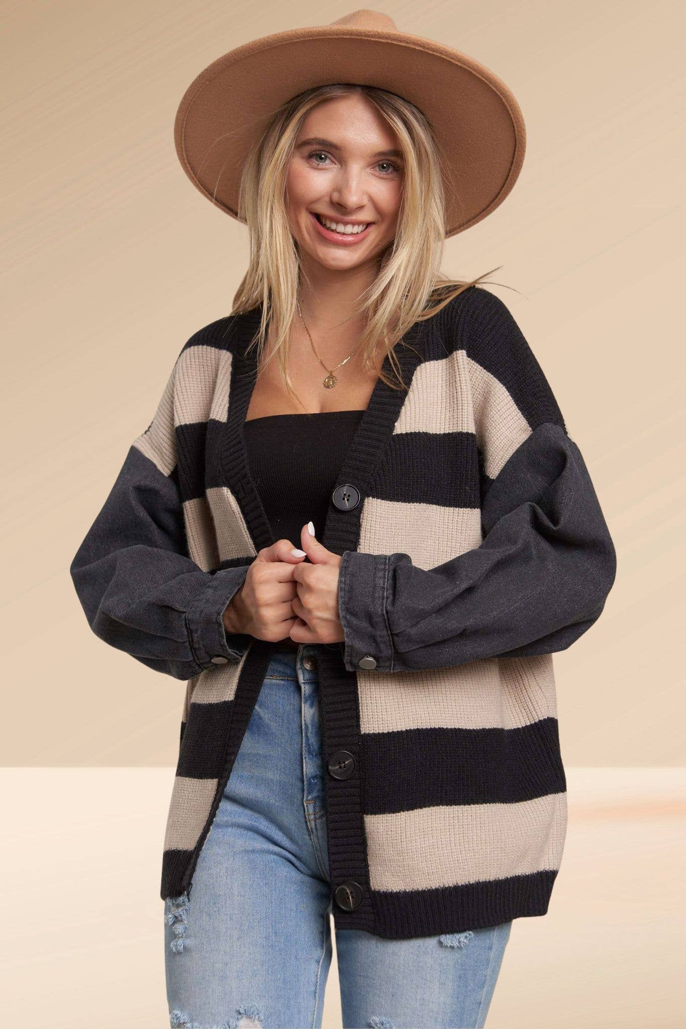 Striped Denim Sleeve Cardigan