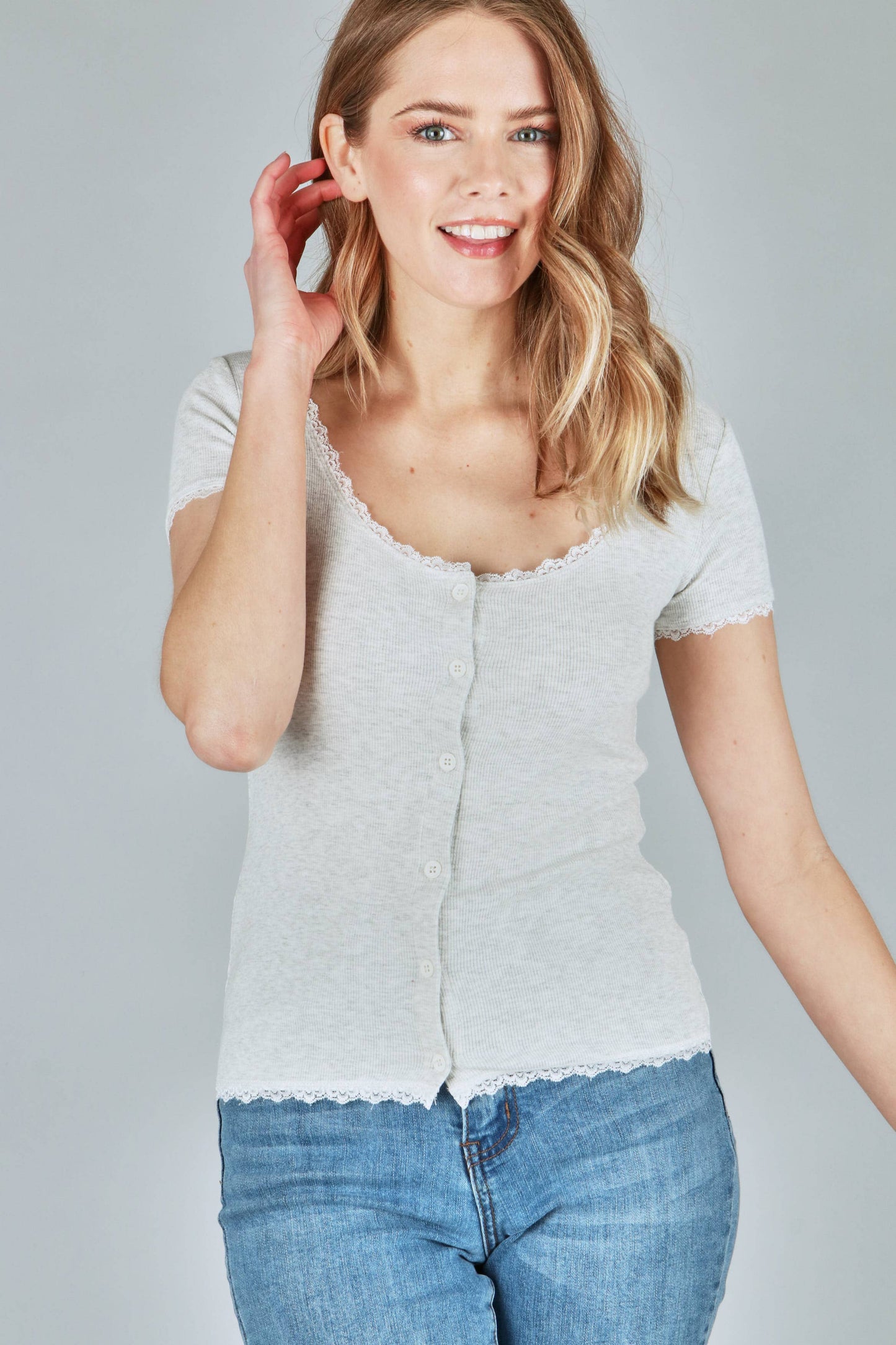 Solid Rib Button Top