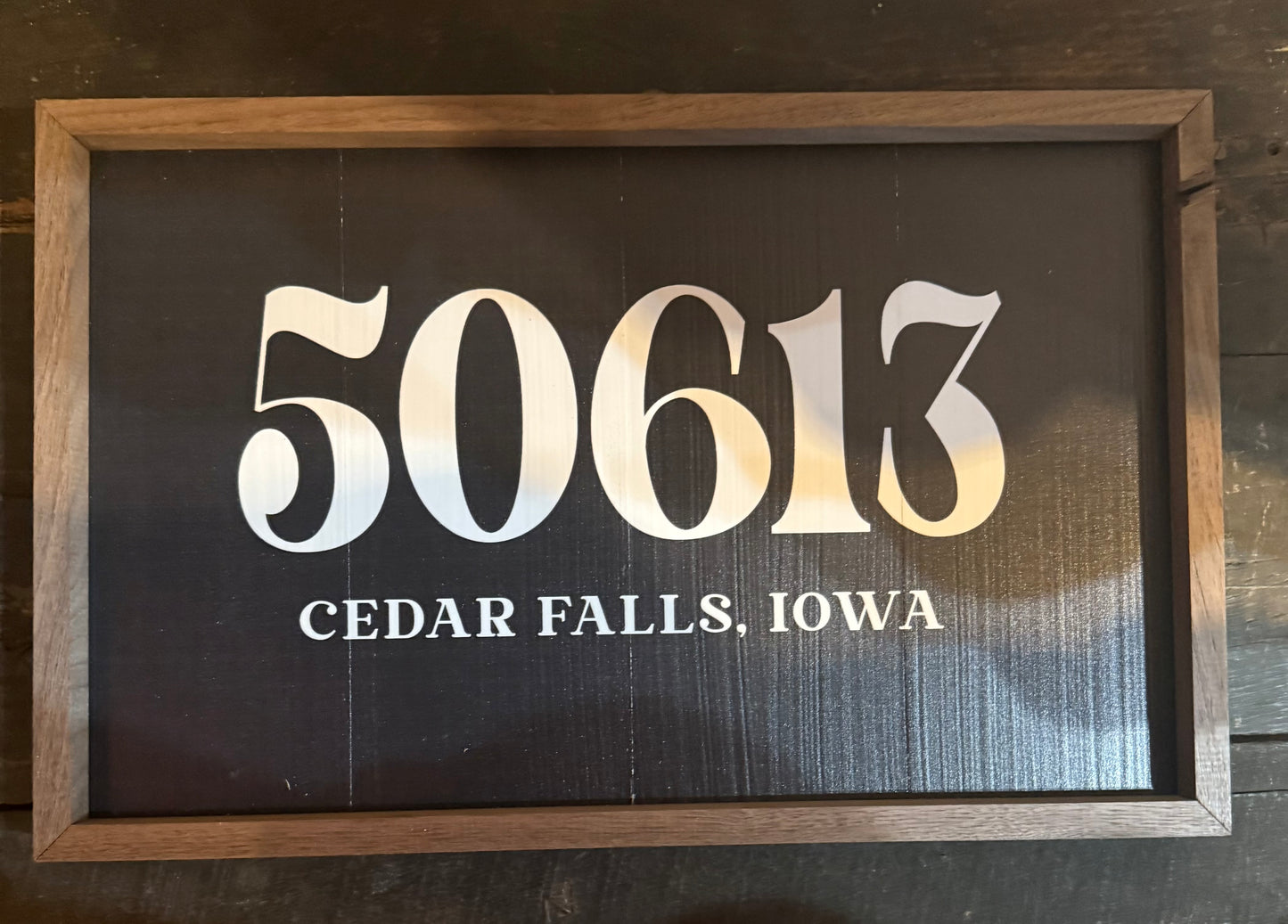 Cedar Falls, Ia 50613 Black Wood Sign
