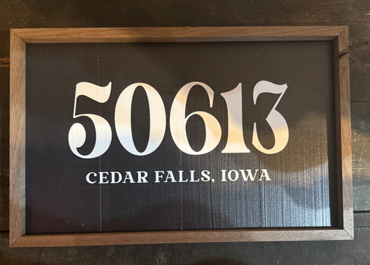 Cedar Falls, Ia 50613 Black Wood Sign