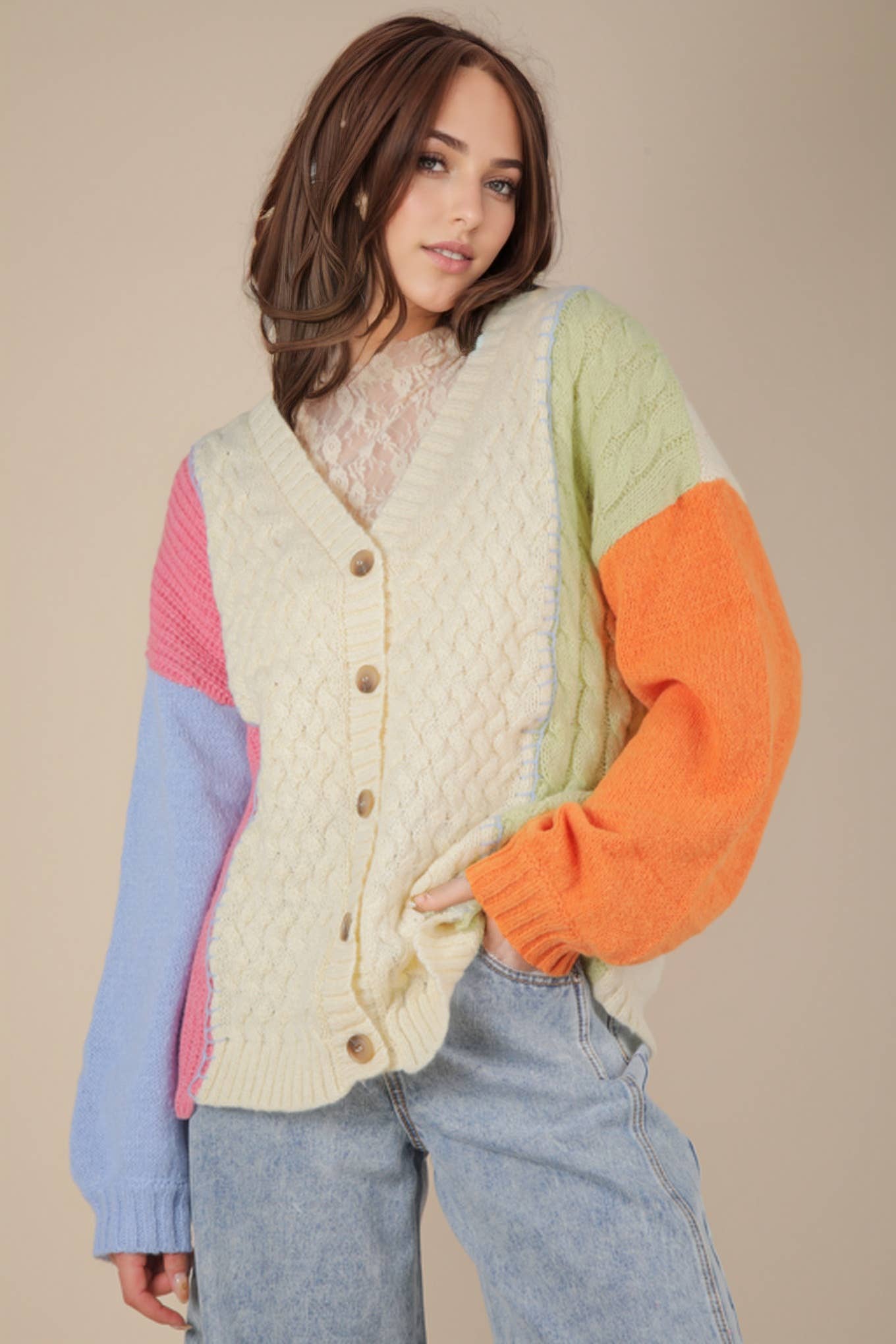 Color Block Sweater Cardigan