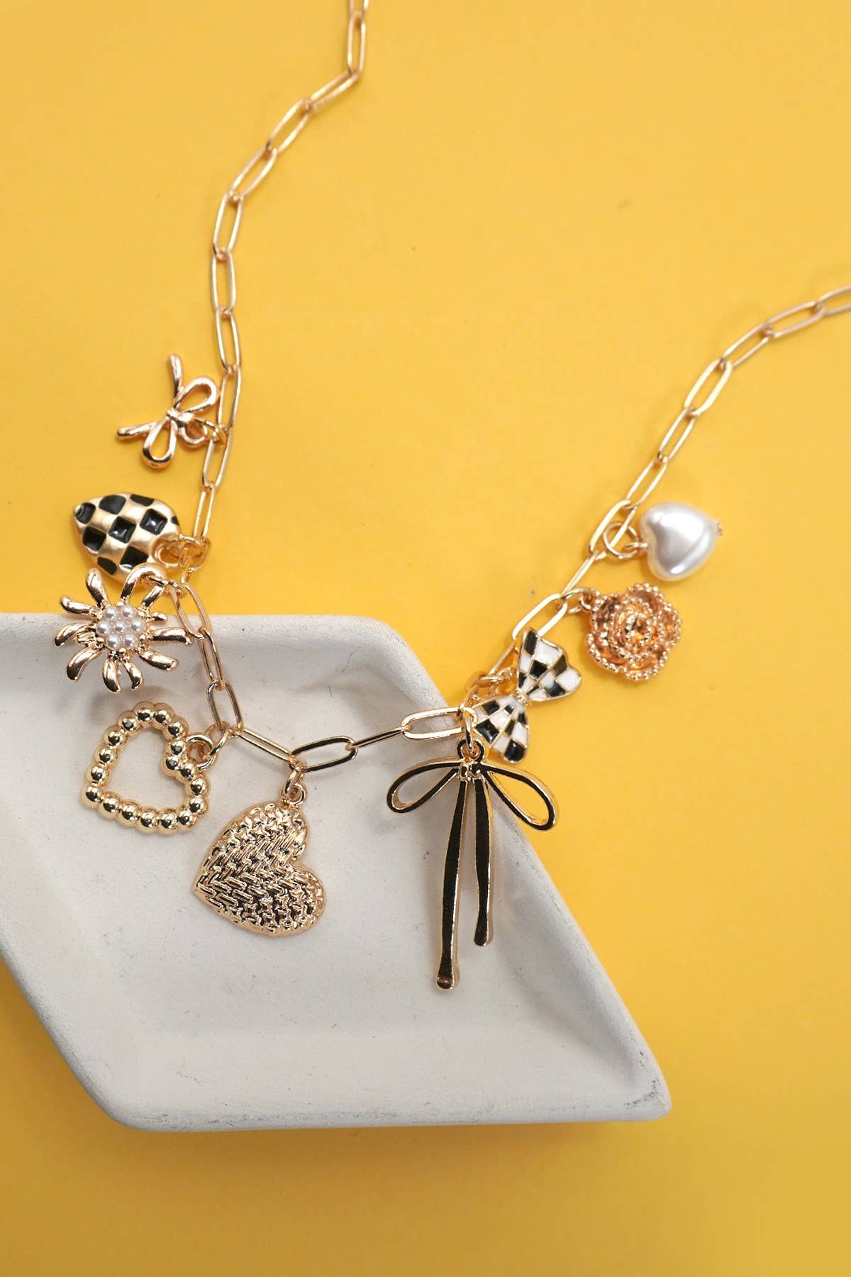 Checkered Heart Charm Necklace