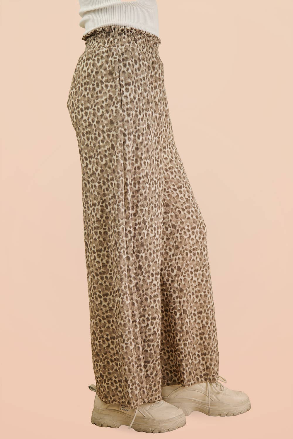 Wide Leg Leopard Pleated Comfy Pants
