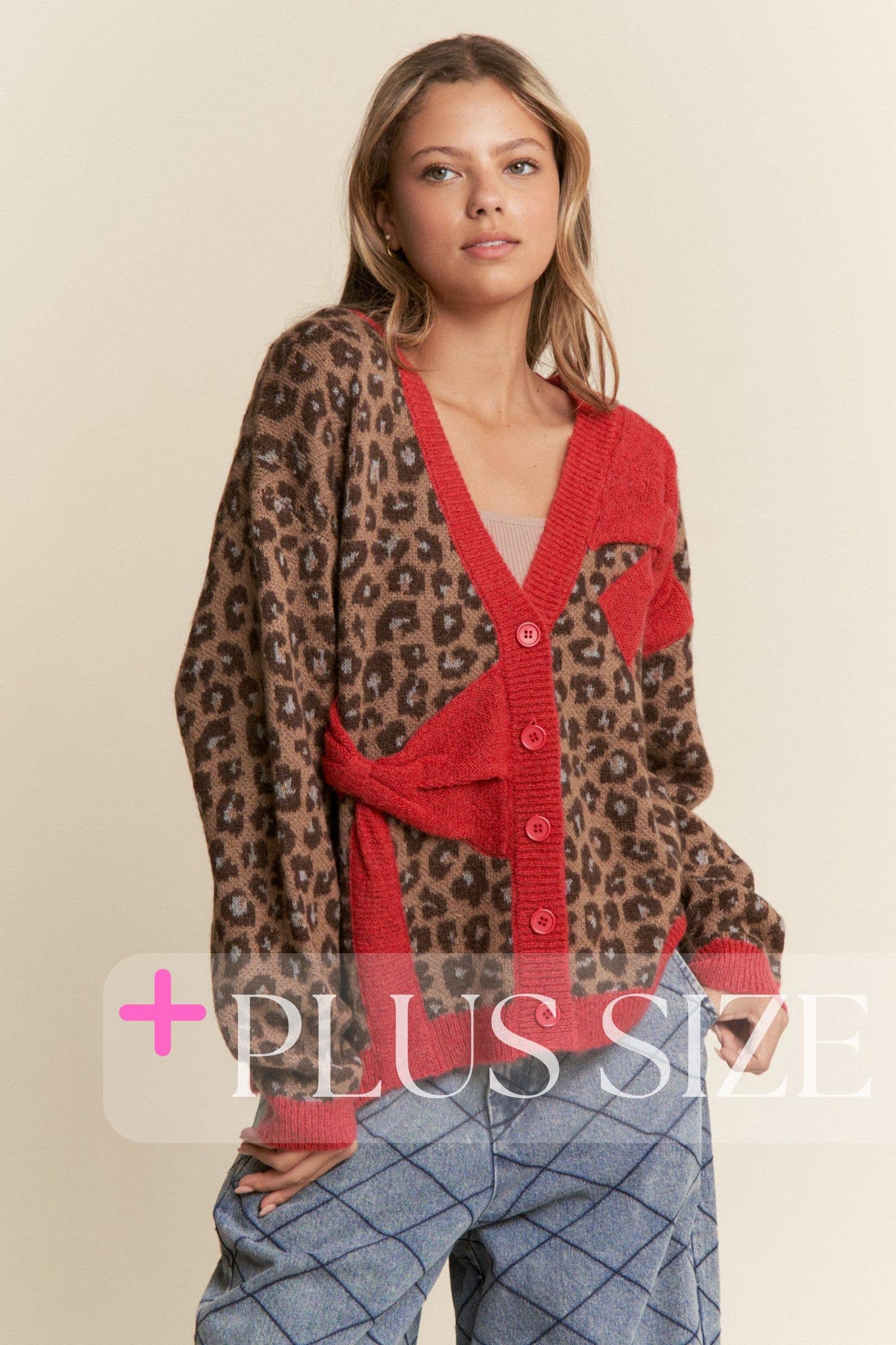 Cheetah Print Red Bow Cardigan