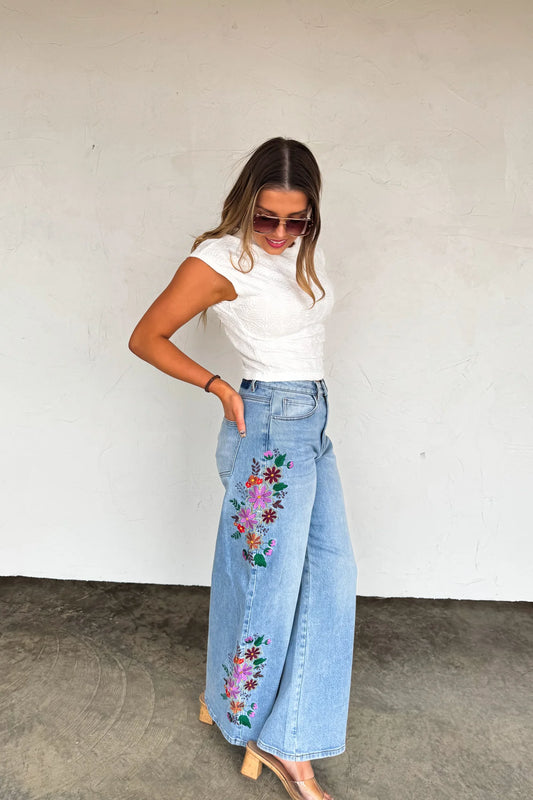 Evie Floral Embroidered Jean by Blakely