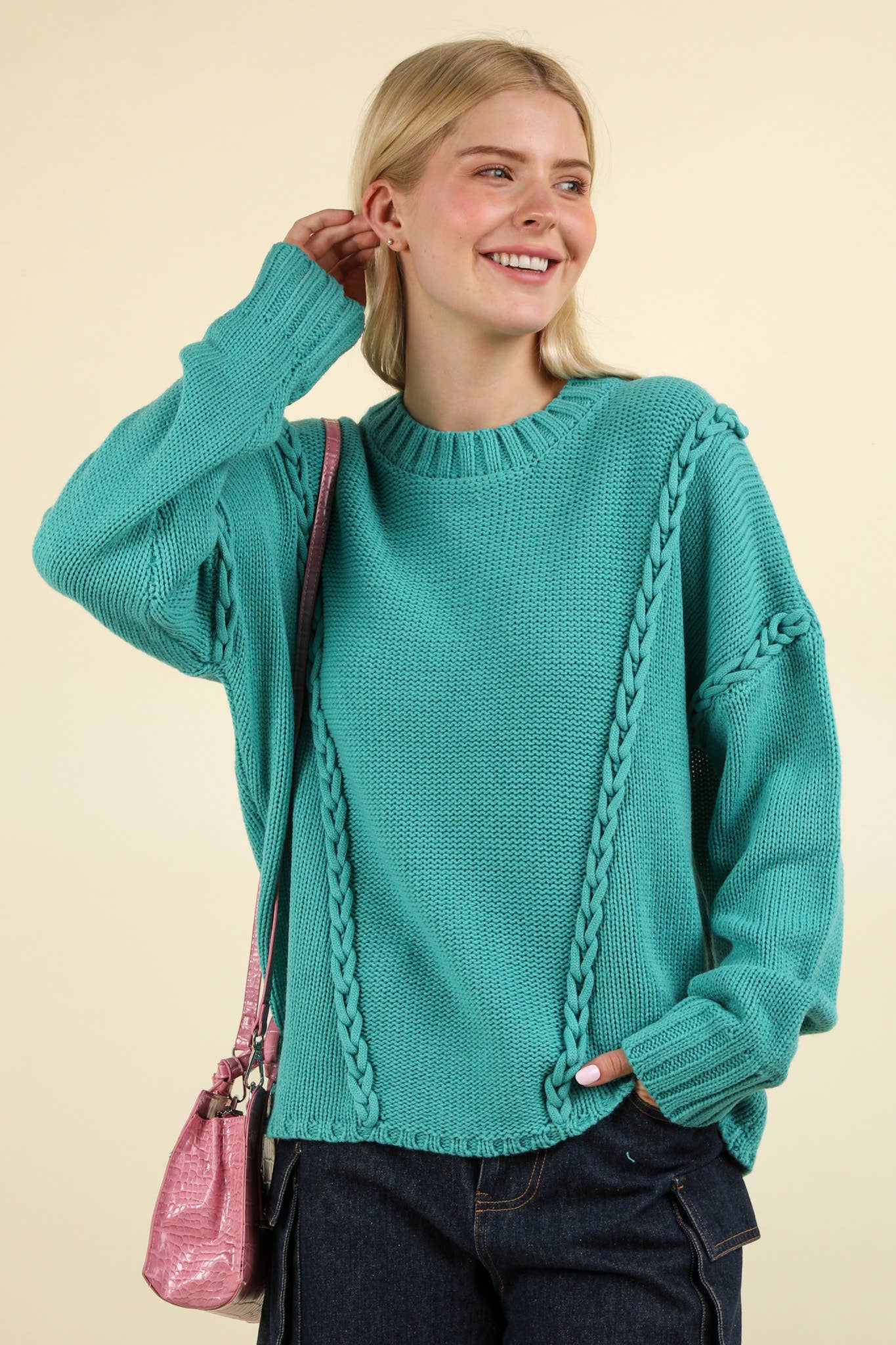 Chunky Braid Oversized Casual Sweater Knit Top