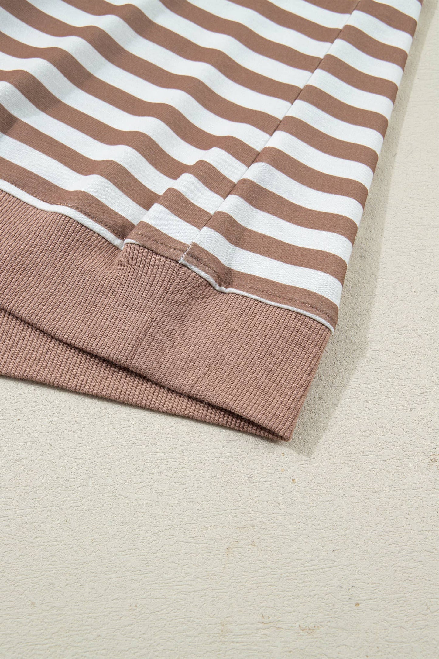 Brown Striped Short Bubble Sleeve Top with Banded Bottom