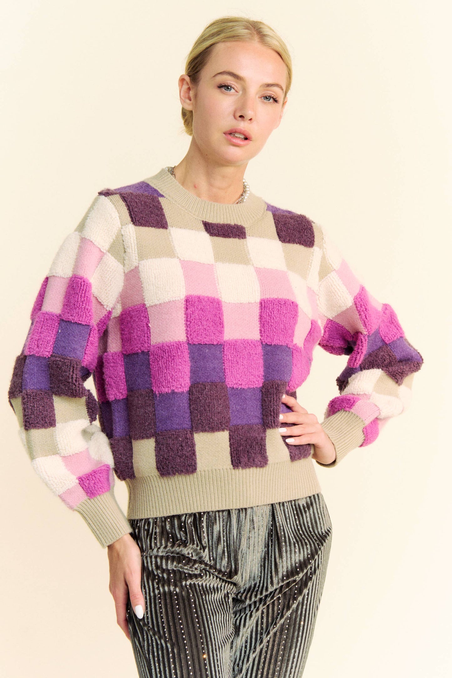 Purple Checkered Sweater