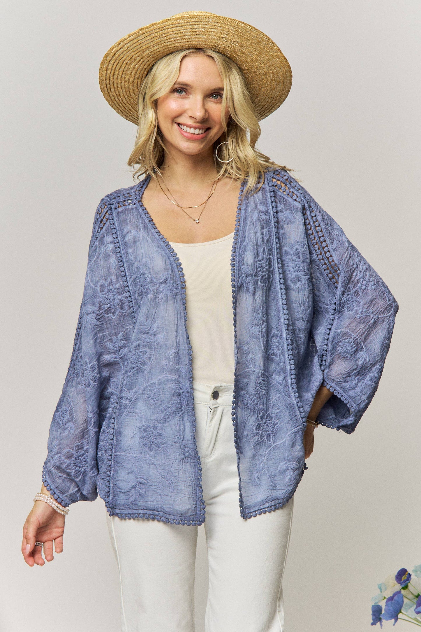 Floral Embroidered Kimono Cardigan